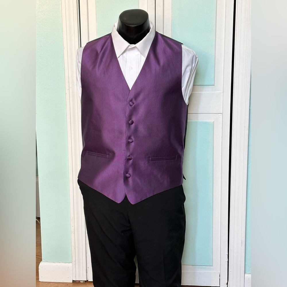 Plum Purple Herringbone Closed Back Vest Wedding Prom Men’s 2X 2XL